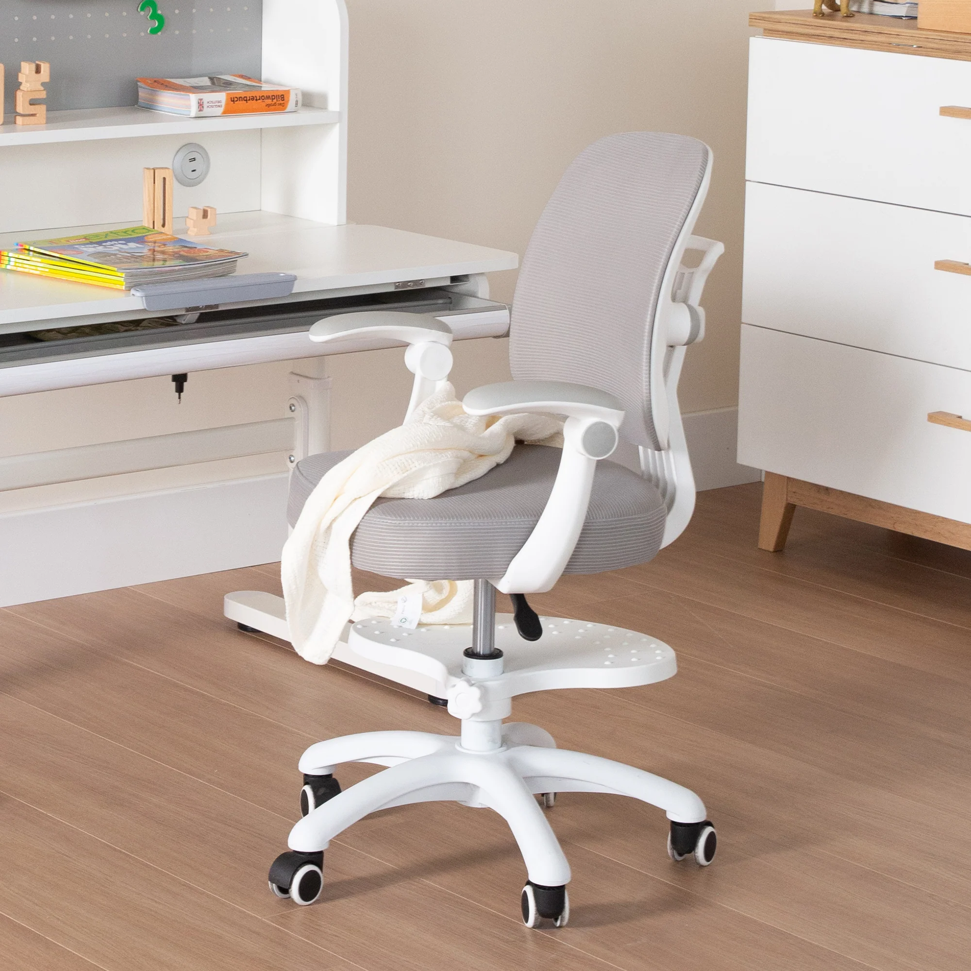 Kinderbürostuhl Smart Grow 2D- Ergonomischer Drehstuhl - Höhenverstellbar - Weiß / Grau - Image 28