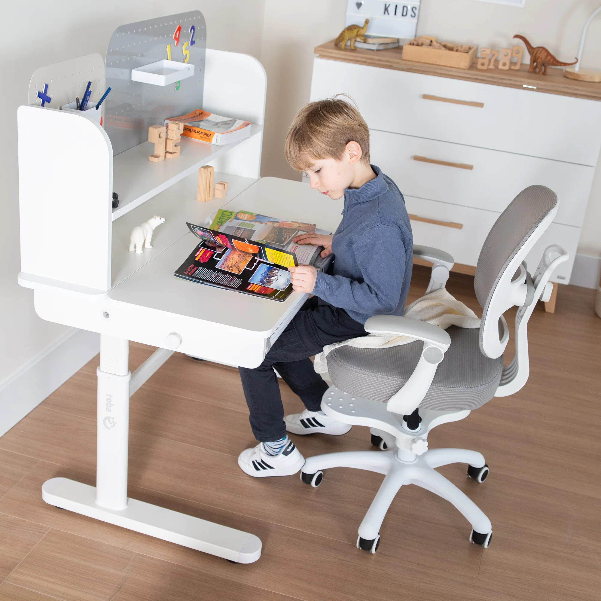 Kinderbürostuhl Smart Grow 2D- Ergonomischer Drehstuhl - Höhenverstellbar - Weiß / Grau - Image 31
