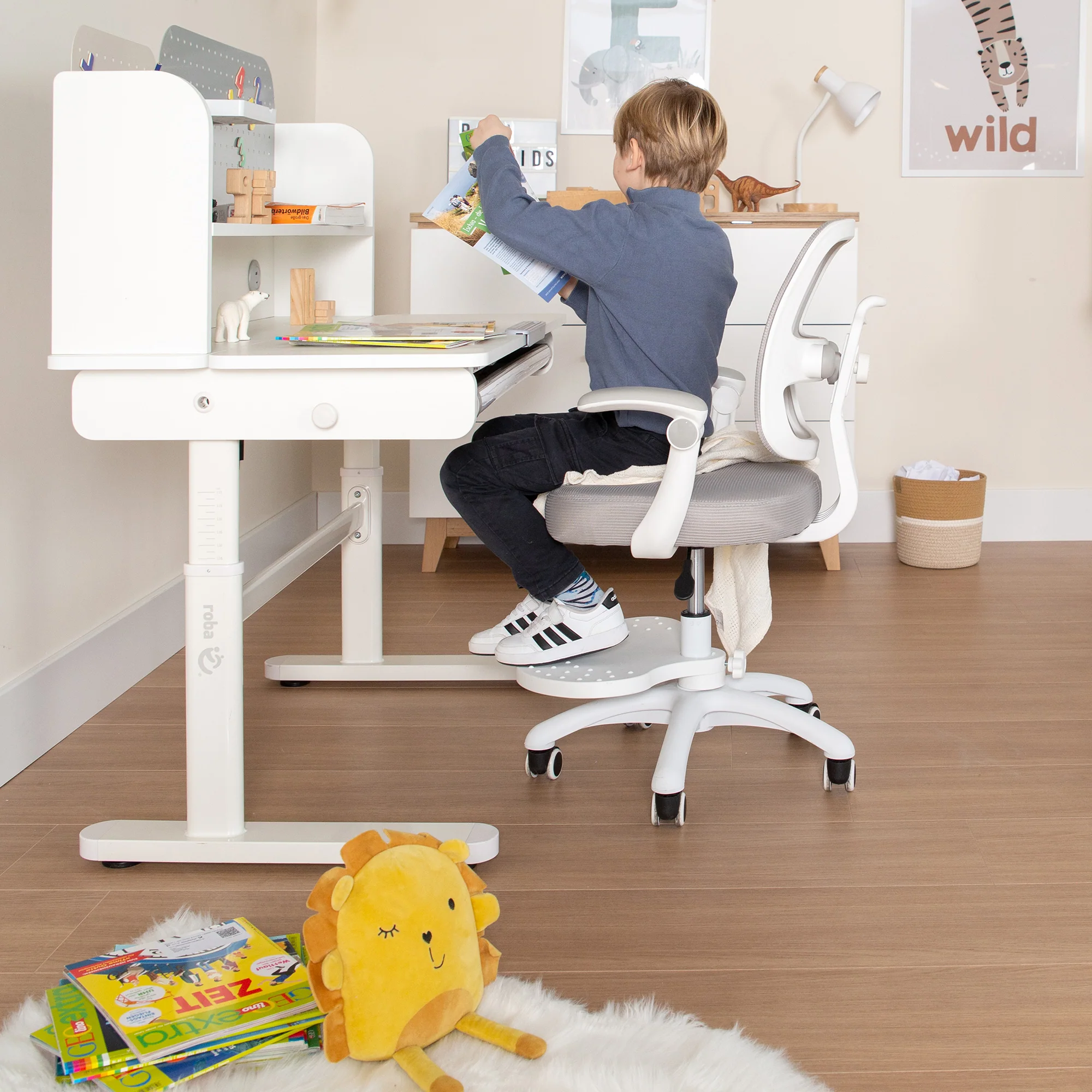 Kinderbürostuhl Smart Grow 2D- Ergonomischer Drehstuhl - Höhenverstellbar - Weiß / Grau - Image 32