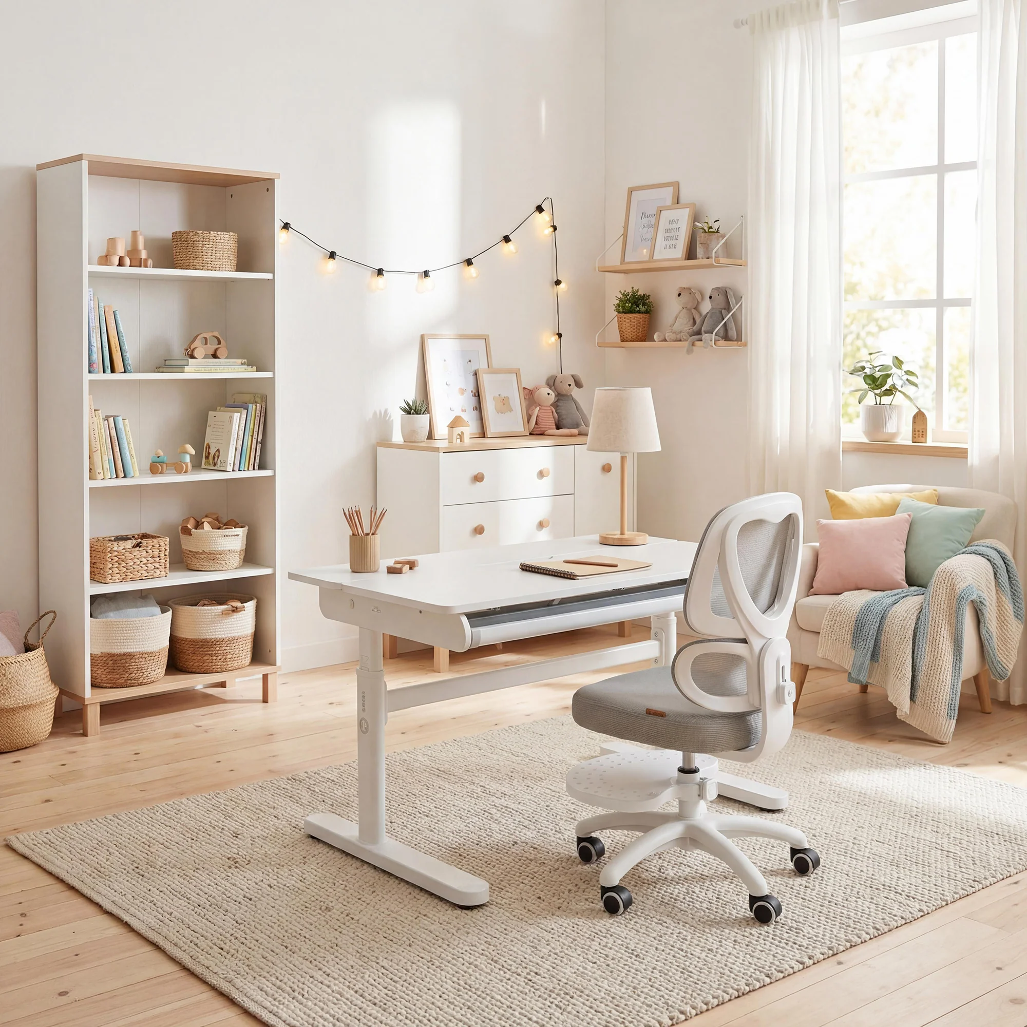 Kinderbürostuhl Smart Grow Premium - Ergonomischer Drehstuhl - Höhenverstellbar - Weiß / Grau - Image 10