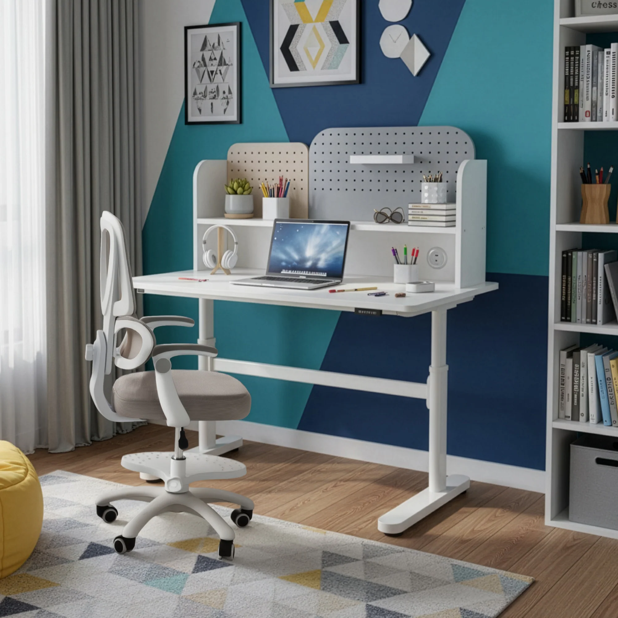 Kinderbürostuhl Smart Grow Premium - Ergonomischer Drehstuhl - Höhenverstellbar - Weiß / Grau - Image 33