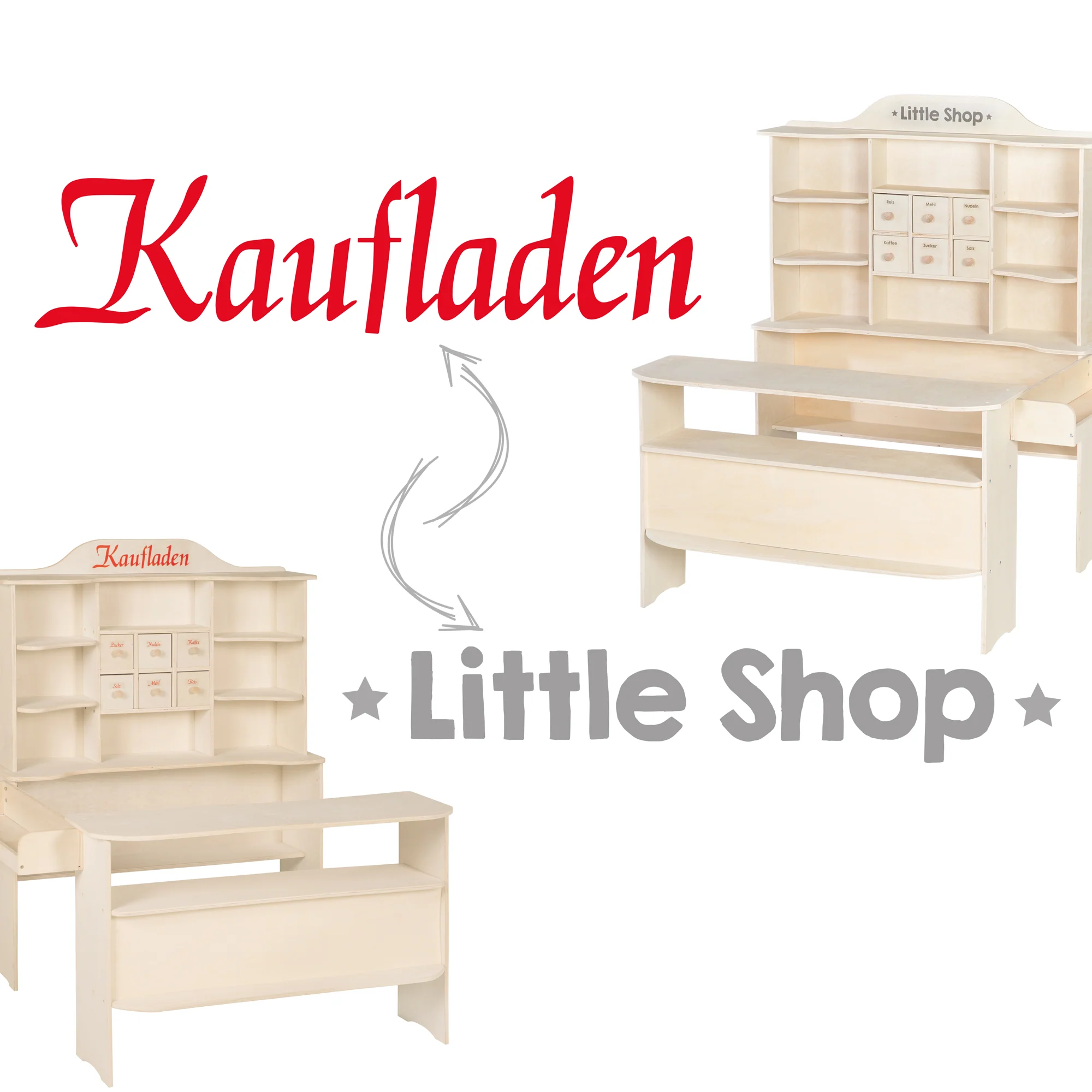 Kaufladen, großer Kaufmannsladen, Holz natur, Verkaufsstand 6 Schubladen, Theke, Seitentheke - Image 5