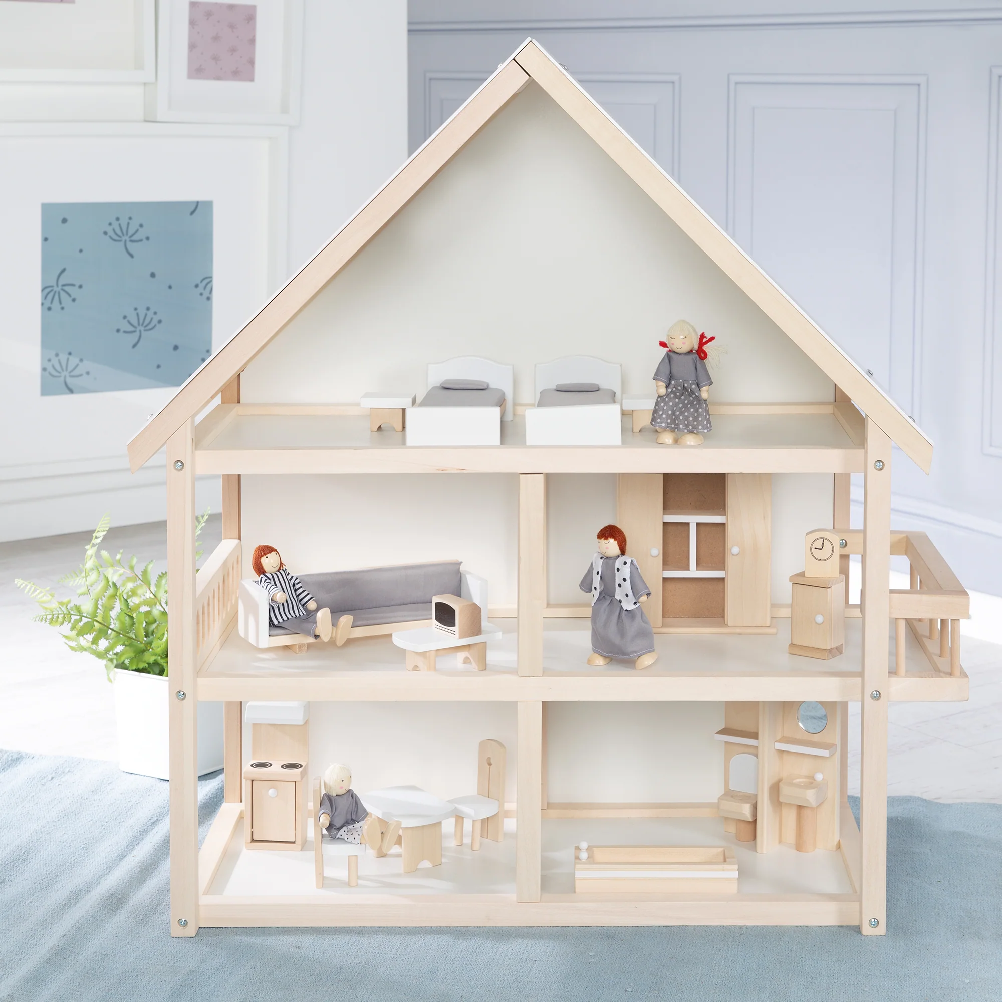 Puppenhaus inkl. Möbel- & Puppenset - Spielzeug ab 3 Jahren - Holz natur - Image 10