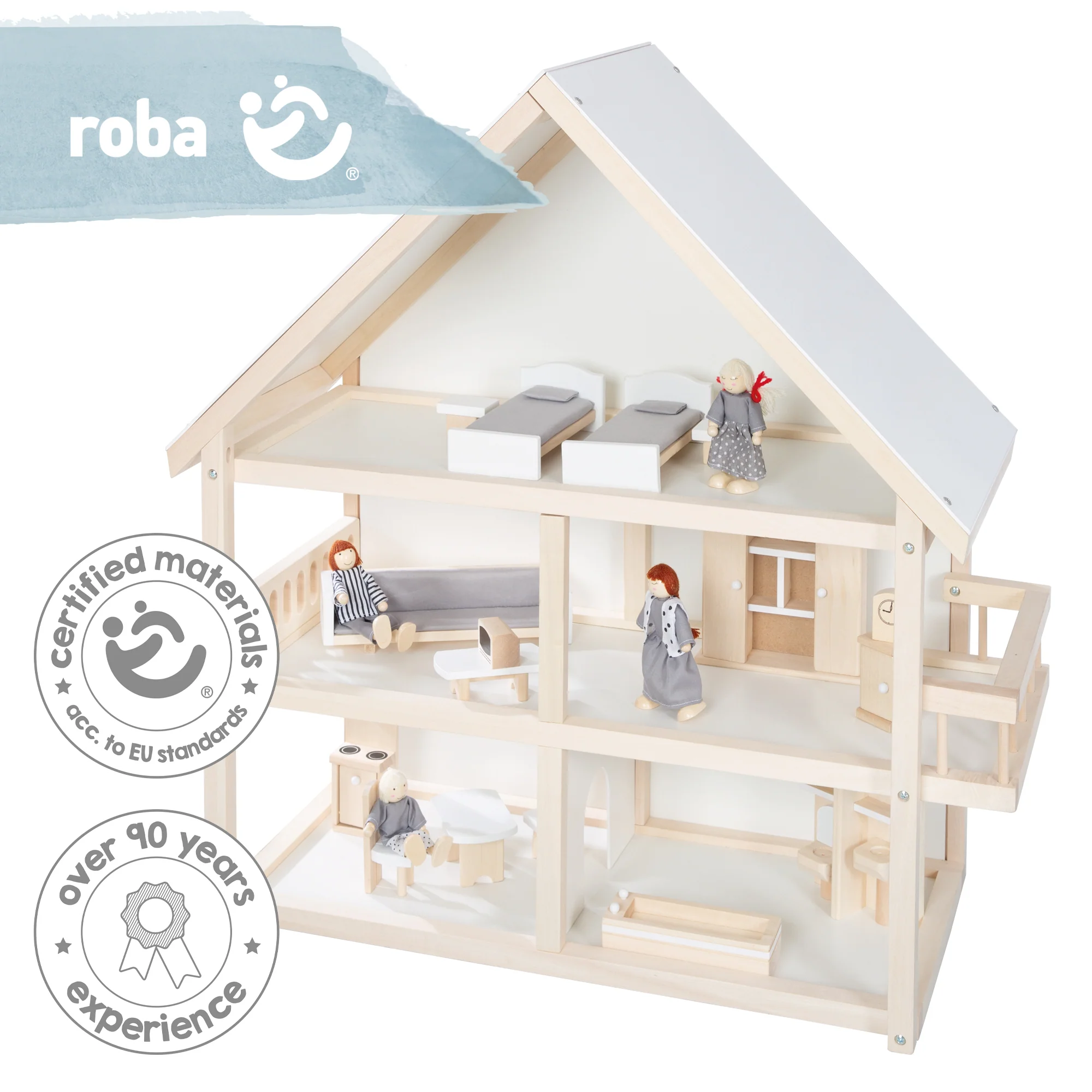 Puppenhaus inkl. Möbel- & Puppenset - Spielzeug ab 3 Jahren - Holz natur - Image 11