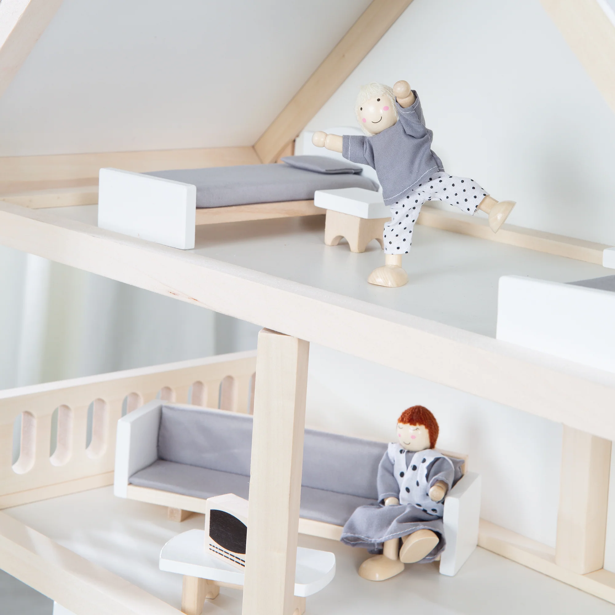 Puppenhaus inkl. Möbel- & Puppenset - Spielzeug ab 3 Jahren - Holz natur - Image 8