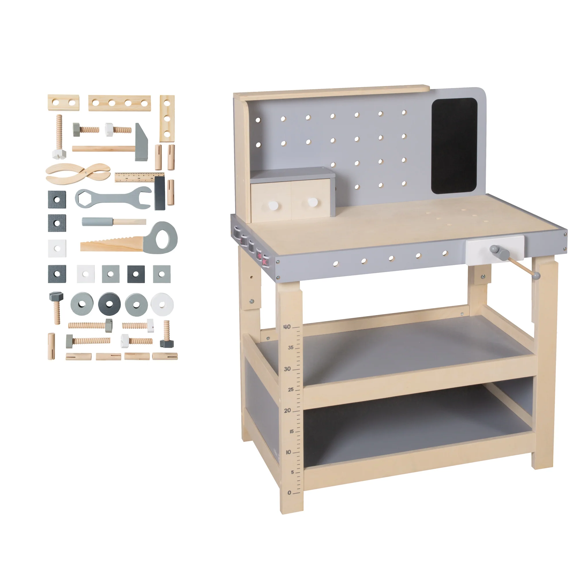 Werkbank, Holzwerkbank, Werkzeug-Set, große Arbeitsplatte, Ablage, 3 Schubfächer, mitwachsend - Image 10