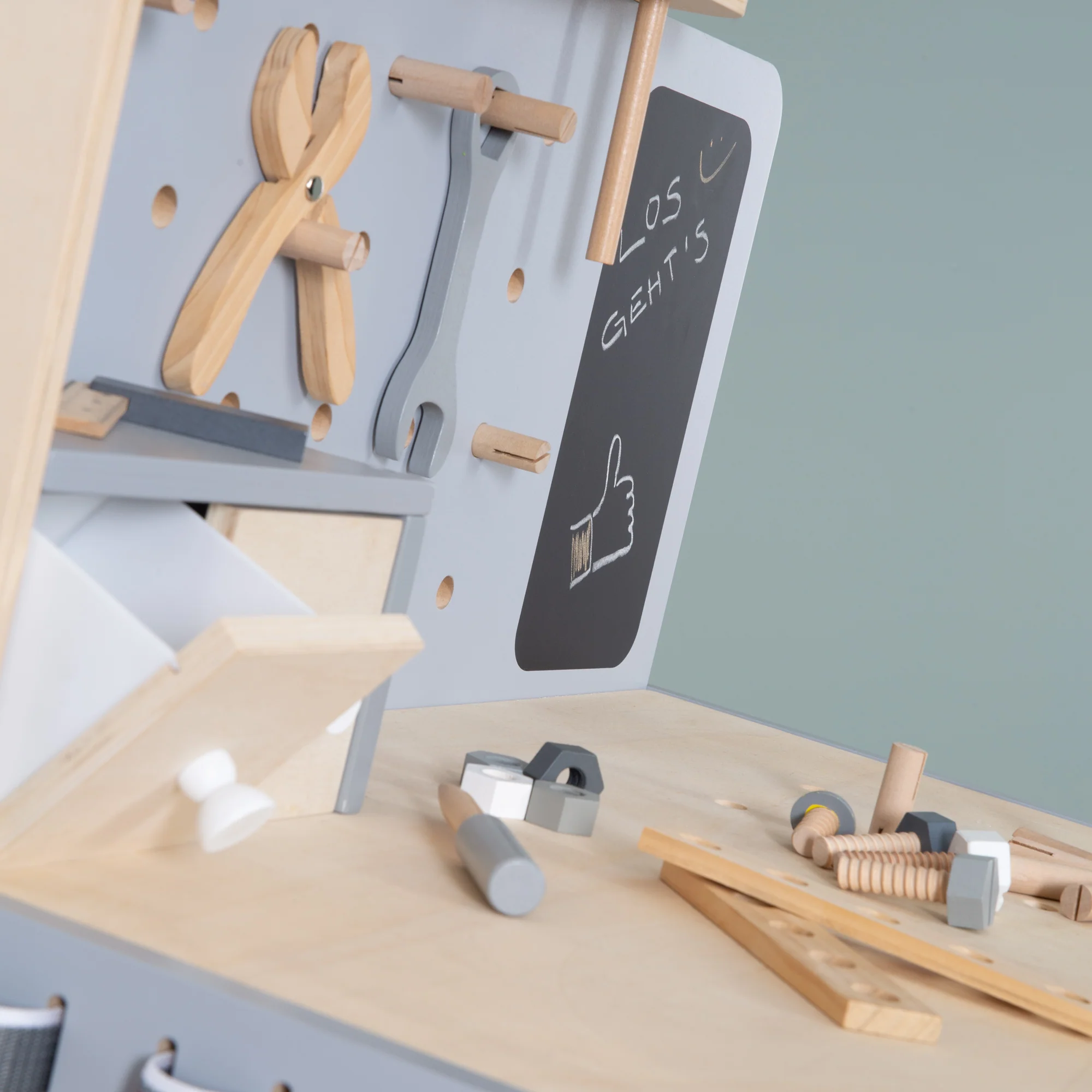 Werkbank, Holzwerkbank, Werkzeug-Set, große Arbeitsplatte, Ablage, 3 Schubfächer, mitwachsend - Image 11