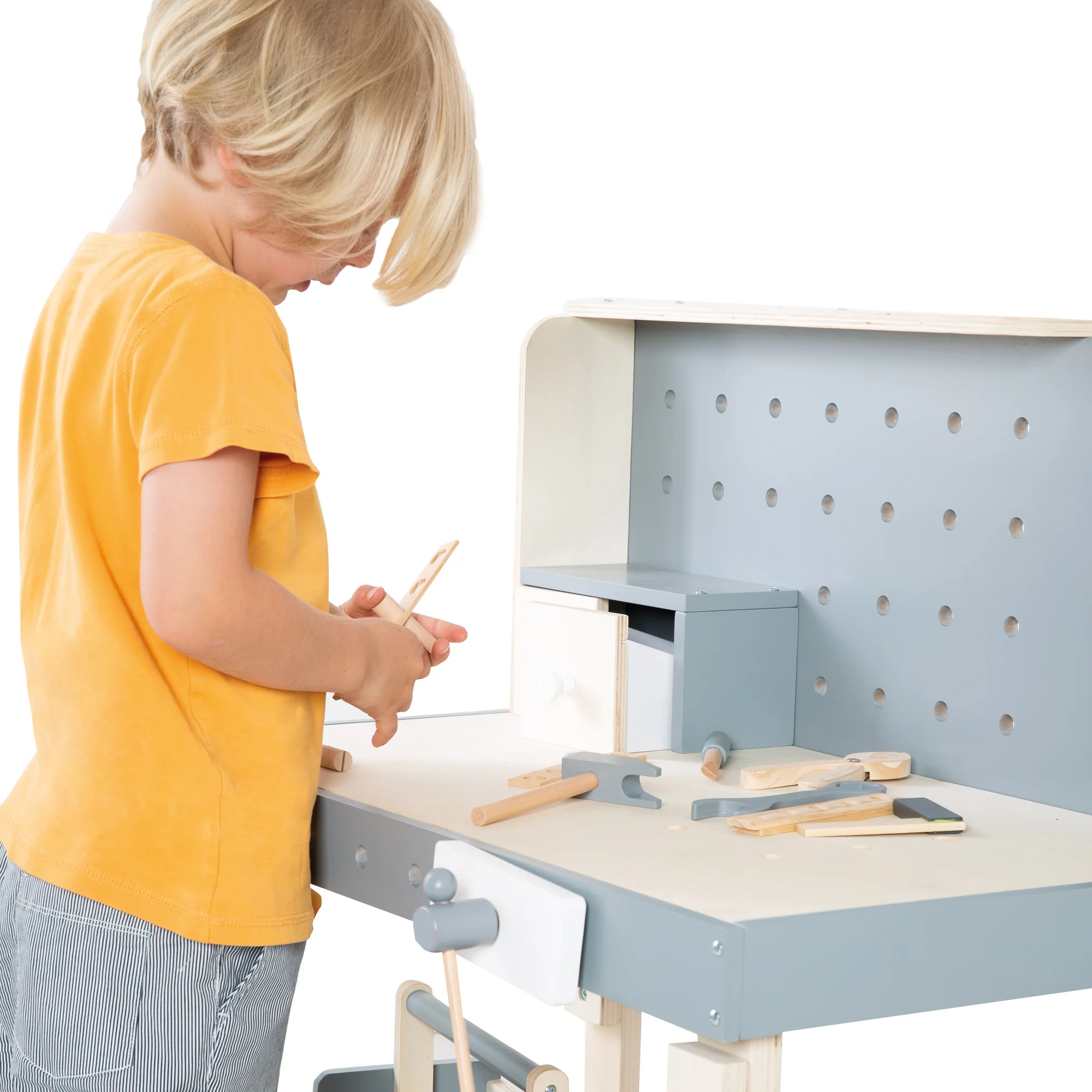 Werkbank, Holzwerkbank, Werkzeug-Set, große Arbeitsplatte, Ablage, 3 Schubfächer, mitwachsend - Image 20