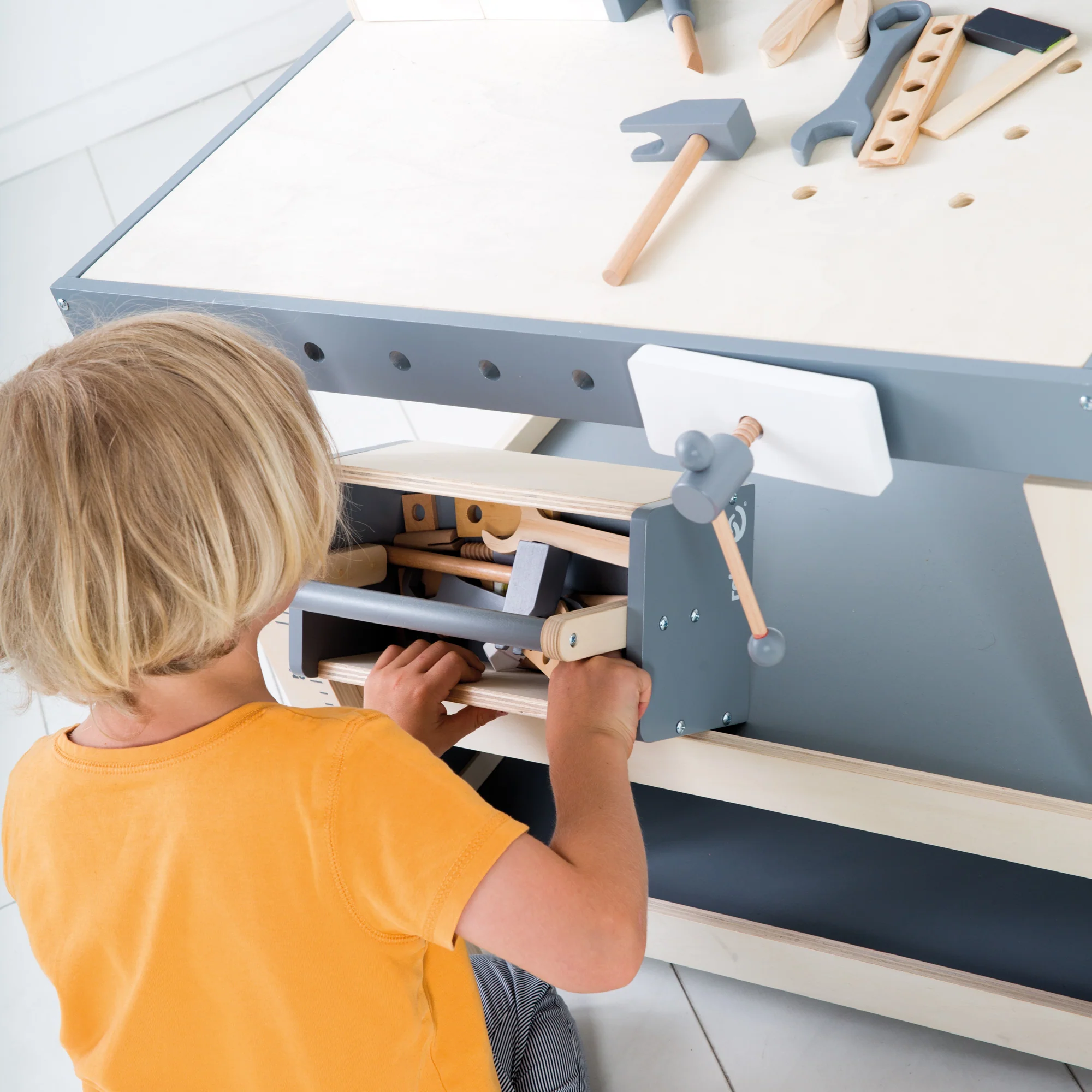 Werkbank, Holzwerkbank, Werkzeug-Set, große Arbeitsplatte, Ablage, 3 Schubfächer, mitwachsend - Image 4