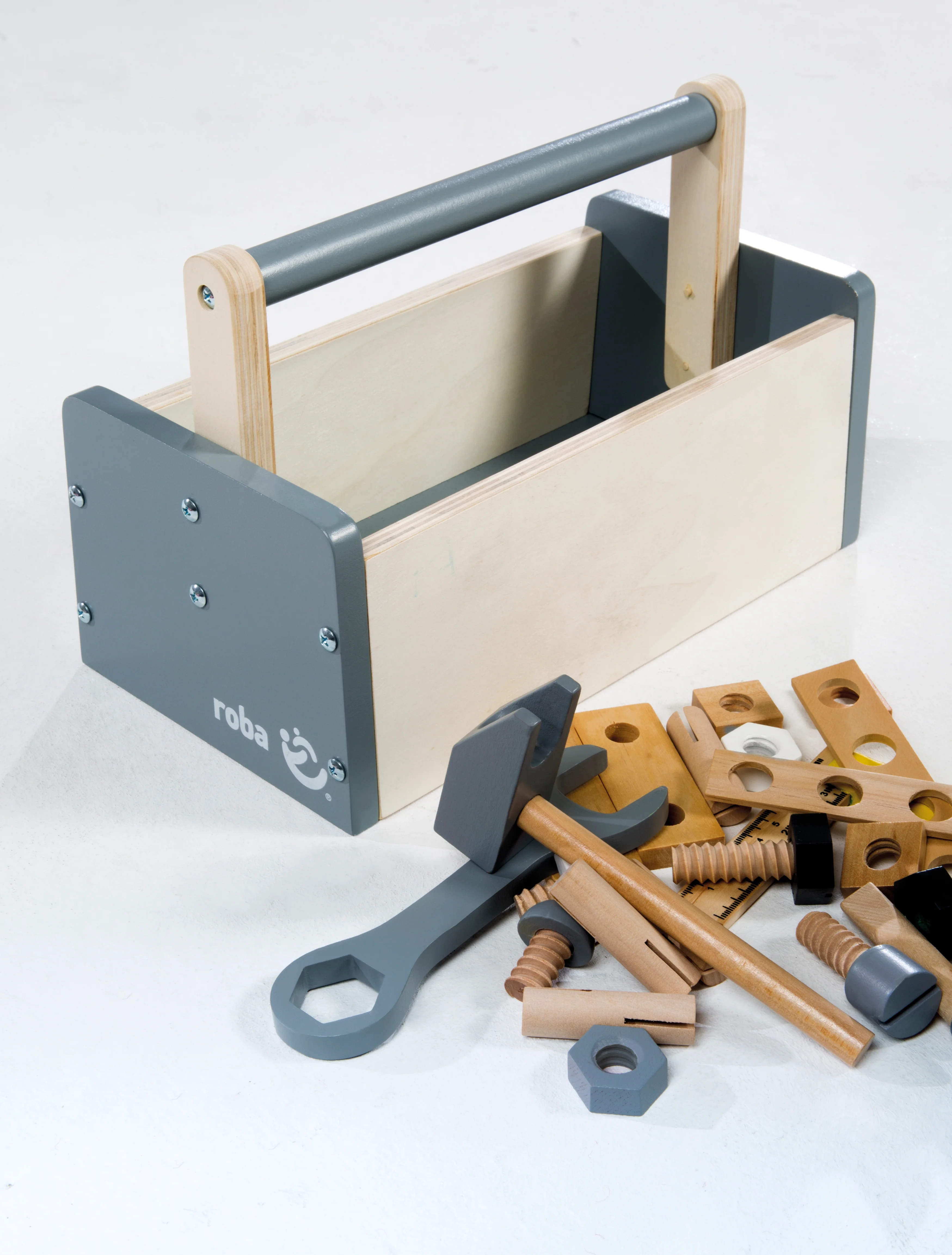 Werkzeugkiste für Kinder, Holzwerkzeugkasten, Holzbaukasten inklusive 22-teiligem Werkzeug - Image 10
