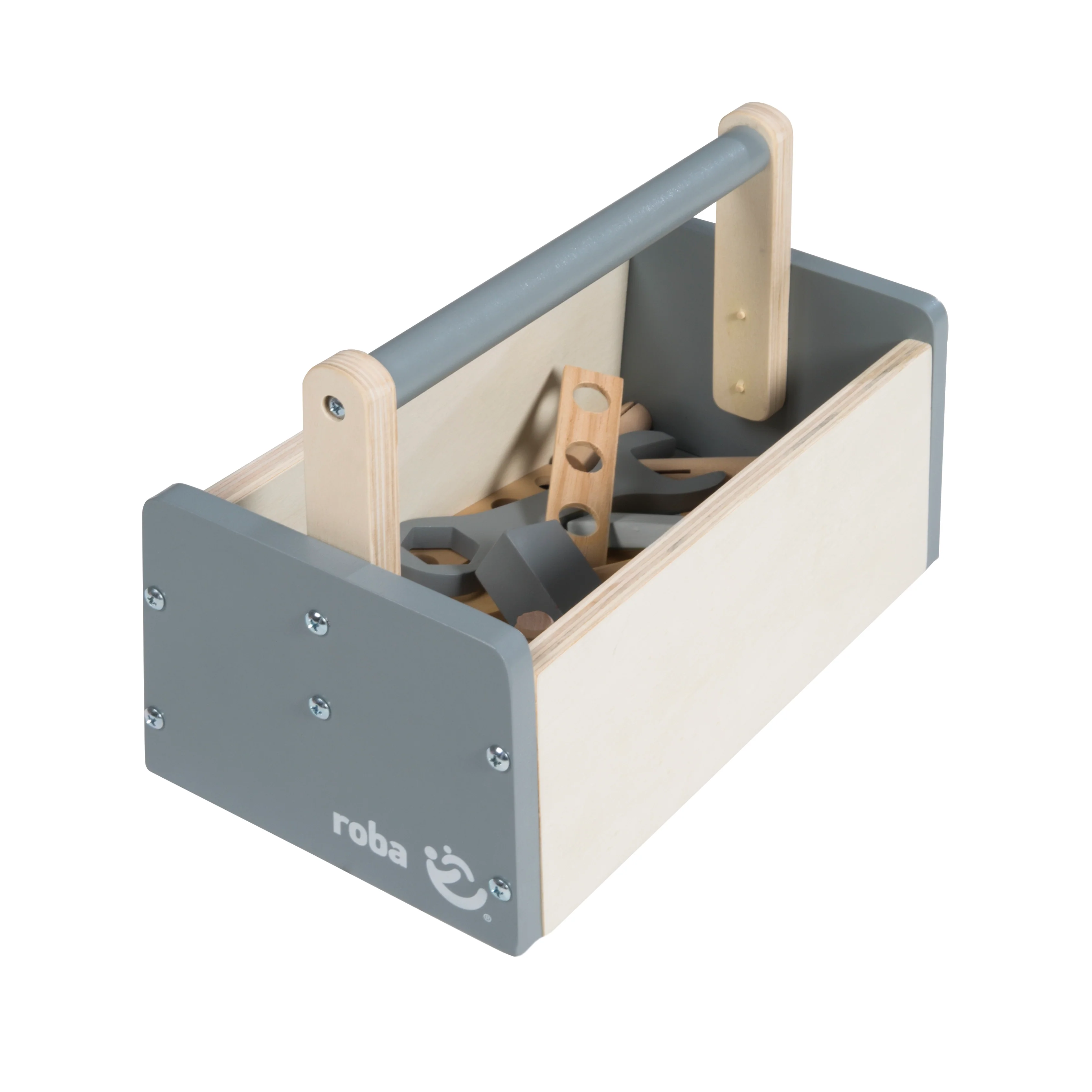 Werkzeugkiste für Kinder, Holzwerkzeugkasten, Holzbaukasten inklusive 22-teiligem Werkzeug - Image 5