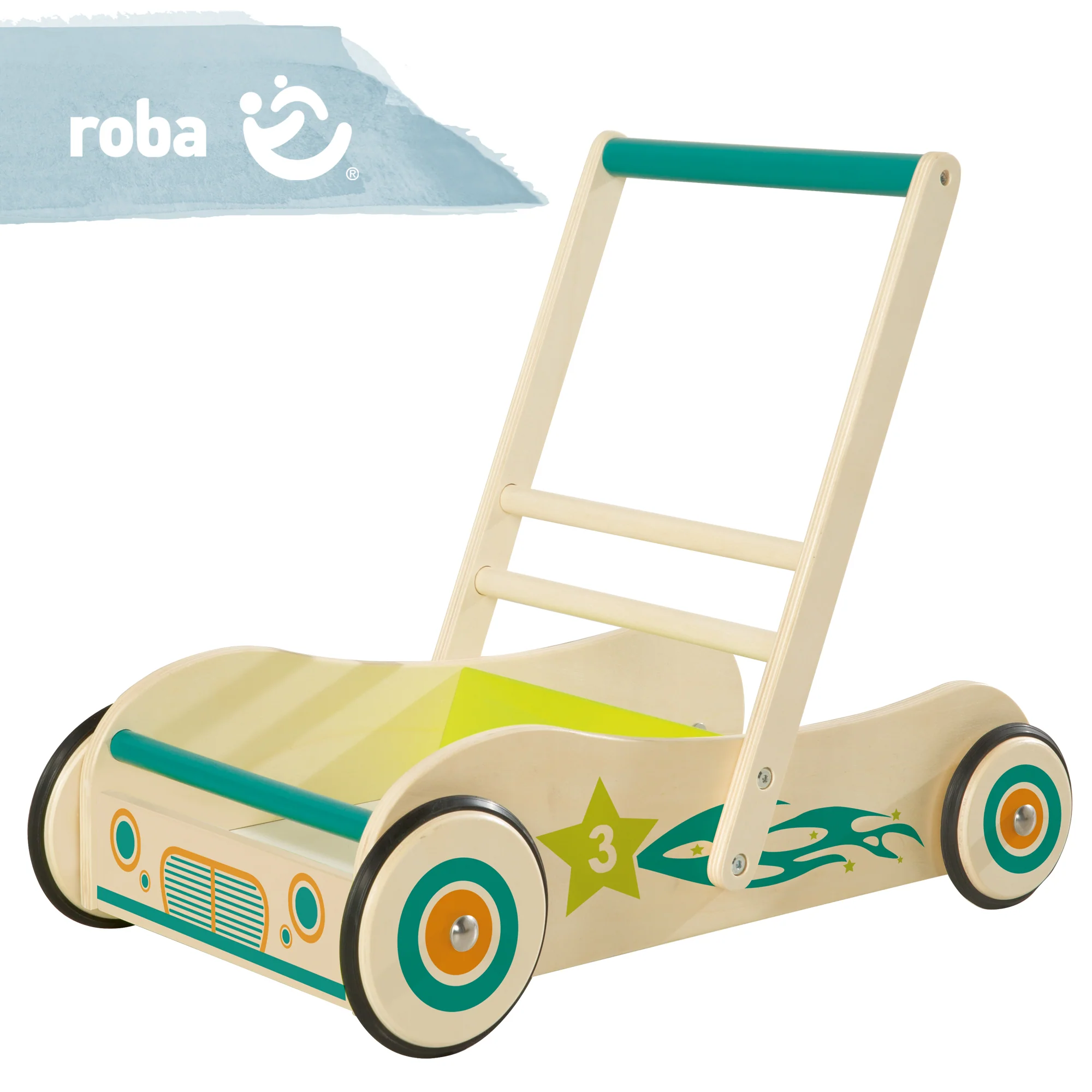 Lauflernwagen 'Rennfahrer', Spiel- & Lauflernhilfe aus Holz mit Bremse - Image 4