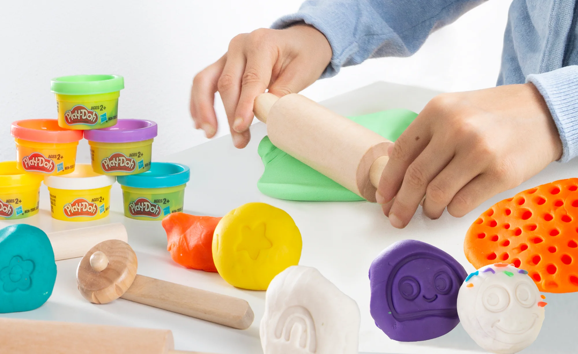 roba x Play-Doh Set - 3D-Kreativmatte mit 12 Knetdosen & Holzwerkzeugen - Image 7