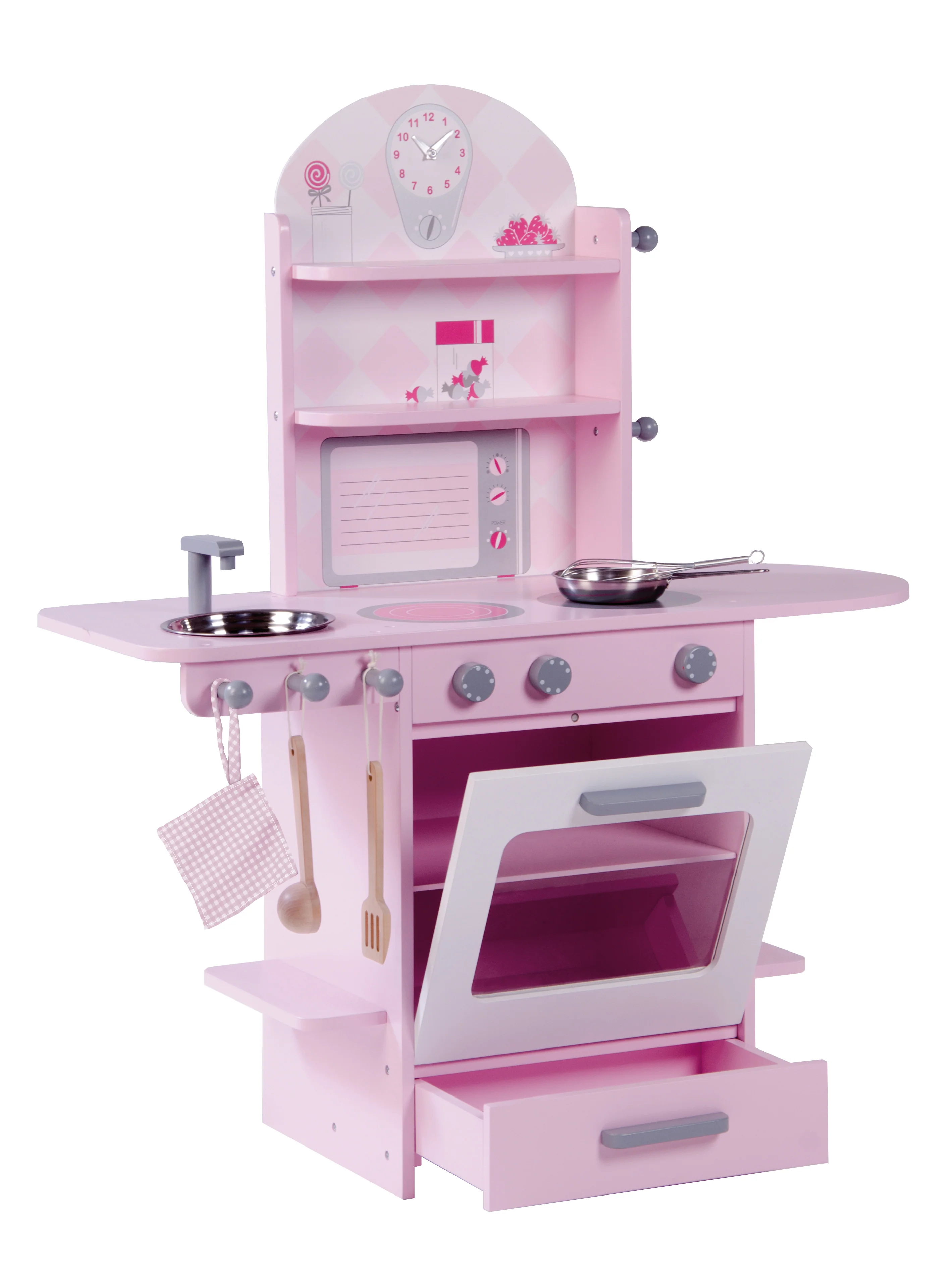 Spielküche rosa, Kinderküche mit Herd, Spüle, Wasserhahn & Regal inkl. Zubehör - Image 4